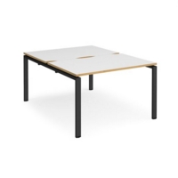 Adapt back to back desks 1200mm x 1600mm - black frame and white top with oak edging