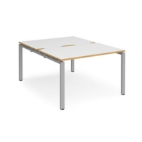 Adapt back to back desks 1200mm x 1600mm - silver frame and white top with oak edging