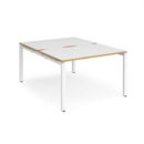 Adapt back to back desks 1200mm x 1600mm - white frame and white top with oak edging
