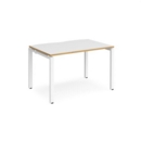 Adapt single desk 1200mm x 800mm - white frame and white top with oak edging