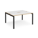 Adapt back to back desks 1400mm x 1200mm - black frame and white top with oak edging