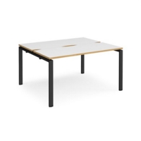 Adapt back to back desks 1400mm x 1200mm - black frame and white top with oak edging