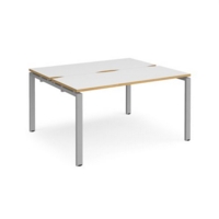 Adapt back to back desks 1400mm x 1200mm - silver frame and white top with oak edging
