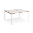 Adapt back to back desks 1400mm x 1200mm - white frame and white top with oak edging