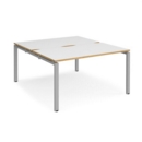 Adapt back to back desks 1400mm x 1600mm - silver frame and white top with oak edging