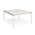 Adapt back to back desks 1400mm x 1600mm - white frame and white top with oak edging