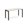 Adapt single desk 1400mm x 600mm - black frame and white top with oak edging
