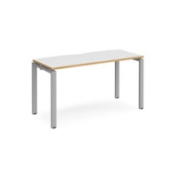 Adapt starter unit single 1400mm x 600mm - silver frame and white top with oak edging