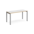 Adapt single desk 1400mm x 600mm - silver frame and white top with oak edging