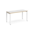 Adapt single desk 1400mm x 600mm - white frame and white top with oak edging