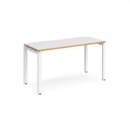 Adapt single desk 1400mm x 600mm - white frame and white top with oak edging