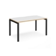 Adapt single desk 1400mm x 800mm - black frame and white top with oak edging