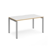 Adapt single desk 1400mm x 800mm - silver frame and white top with oak edging