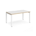 Adapt single desk 1400mm x 800mm - white frame and white top with oak edging