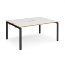 Adapt back to back desks 1600mm x 1200mm - black frame and white top with oak edging