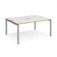 Adapt back to back desks 1600mm x 1200mm - silver frame and white top with oak edging