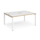 Adapt back to back desks 1600mm x 1200mm - white frame and white top with oak edging