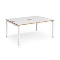 Adapt back to back desks 1600mm x 1200mm - white frame and white top with oak edging