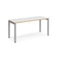 Adapt single desk 1600mm x 600mm - silver frame and white top with oak edging