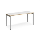 Adapt single desk 1600mm x 600mm - silver frame and white top with oak edging
