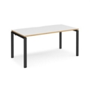 Adapt single desk 1600mm x 800mm - black frame and white top with oak edging