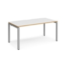 Adapt single desk 1600mm x 800mm - silver frame and white top with oak edging