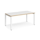 Adapt single desk 1600mm x 800mm - white frame and white top with oak edging