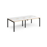 Adapt double back to back desks 2400mm x 1200mm - black frame and white top with oak edging