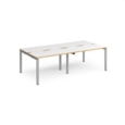 Adapt double back to back desks 2400mm x 1200mm - silver frame and white top with oak edging