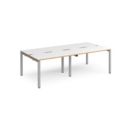 Adapt double back to back desks 2400mm x 1200mm - silver frame and white top with oak edging