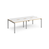Adapt double back to back desks 2400mm x 1200mm - silver frame and white top with oak edging