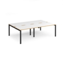 Adapt double back to back desks 2400mm x 1600mm - black frame and white top with oak edging