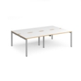 Adapt double back to back desks 2400mm x 1600mm - silver frame and white top with oak edging