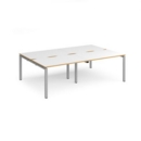 Adapt double back to back desks 2400mm x 1600mm - silver frame and white top with oak edging