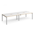 Adapt double back to back desks 2800mm x 1200mm - silver frame and white top with oak edging