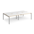 Adapt double back to back desks 2800mm x 1600mm - silver frame and white top with oak edging