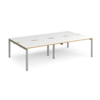 Adapt double back to back desks 2800mm x 1600mm - silver frame and white top with oak edging