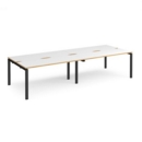 Adapt double back to back desks 3200mm x 1200mm - black frame and white top with oak edging