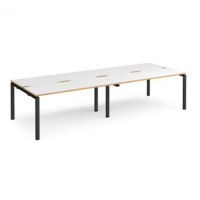 Adapt double back to back desks 3200mm x 1200mm - black frame and white top with oak edging