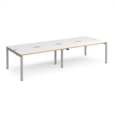 Adapt double back to back desks 3200mm x 1200mm - silver frame and white top with oak edging