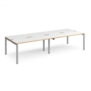 Adapt double back to back desks 3200mm x 1200mm - silver frame and white top with oak edging