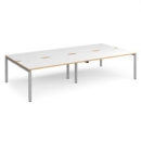 Adapt double back to back desks 3200mm x 1600mm - silver frame and white top with oak edging