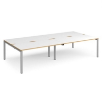 Adapt double back to back desks 3200mm x 1600mm - silver frame and white top with oak edging