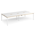 Adapt double back to back desks 3200mm x 1600mm - white frame and white top with oak edging