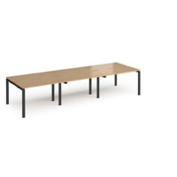 Adapt triple back to back desks 3600mm x 1200mm - black frame and oak top
