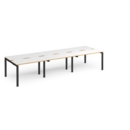 Adapt triple back to back desks 3600mm x 1200mm - black frame and white top with oak edging