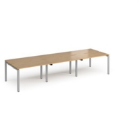 Adapt triple back to back desks 3600mm x 1200mm - silver frame and oak top