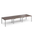Adapt triple back to back desks 3600mm x 1200mm - silver frame and walnut top