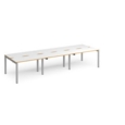 Adapt triple back to back desks 3600mm x 1200mm - silver frame and white top with oak edging