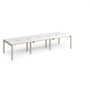 Adapt triple back to back desks 3600mm x 1200mm - silver frame and white top with oak edging